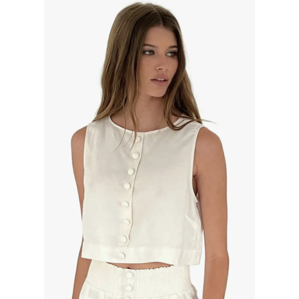 WeWoreWhat Sleeveless Crop Top Womens 4 Cream Linen Lightweight Summer Shirt New